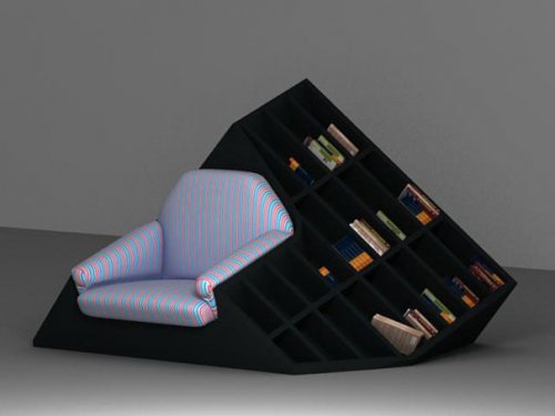 креативная комбинация кресла и книжных полок