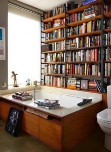 Домашняя библиотека в ванной, литература в картинках