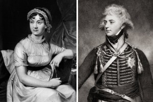 Джейн Остин, слева, ненавидела принца-регента, который позже стал Георгом IV, но он, возможно, был одним из ее первых читателей